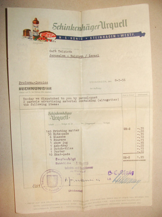 Germany 1956 German   Schinkenhager Urquell Letter Letterhead Food Company