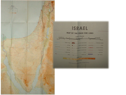 Map Jewish 1967 Six Day War Cease Fire Lines ISRAEL + SINAI Egypt LARGE 56x92 cm