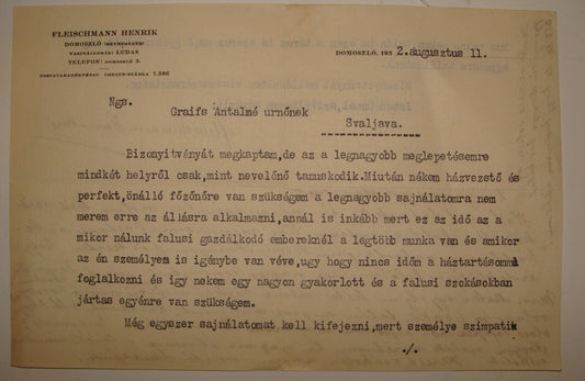 Letter Jewish Judaica 1932 Hungary Domoszlo HENRIK FLEISCHMANN Jews