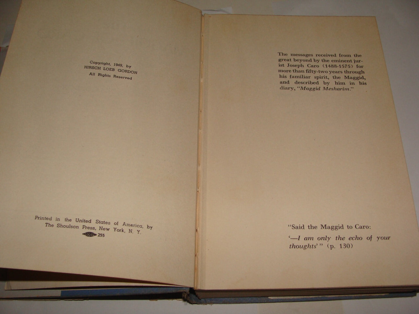 Book Jewish Judaica 1949 Rabbi JOSEPH CARO MAGGID Kabbalah By HIRSCH LEIB GORDON