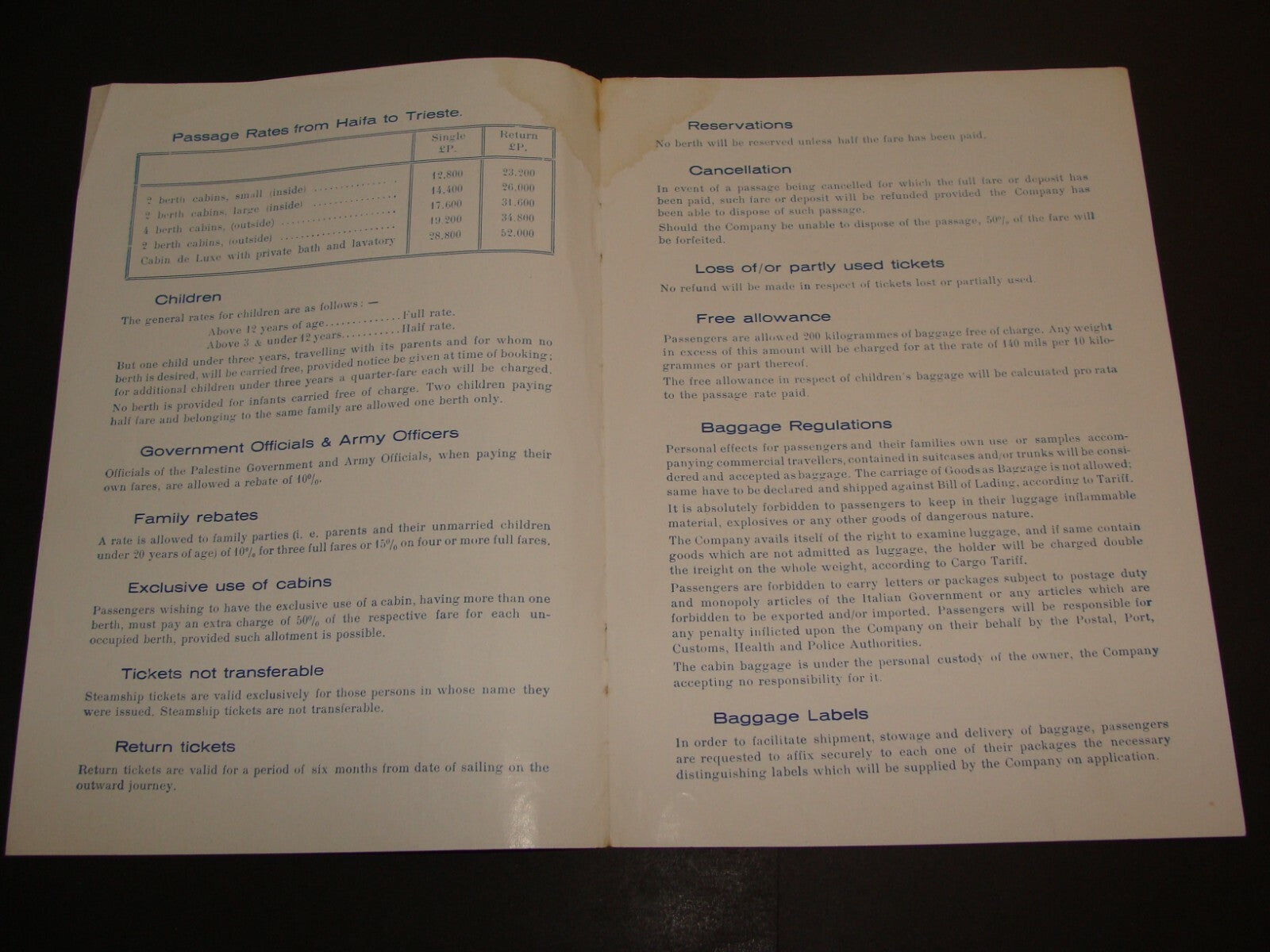 Palestine 1935 Israel Shipping Ship Haifa Trieste Navigation Company Brochure