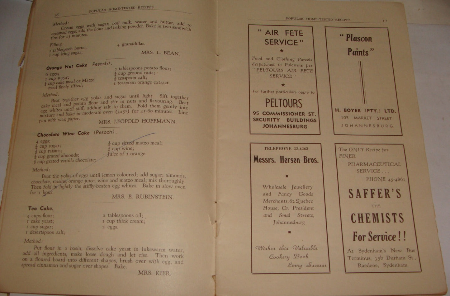 Book Jewish Judaica 1948 POPULAR HOME TESTED RECIPES South Africa Ladies Zionist