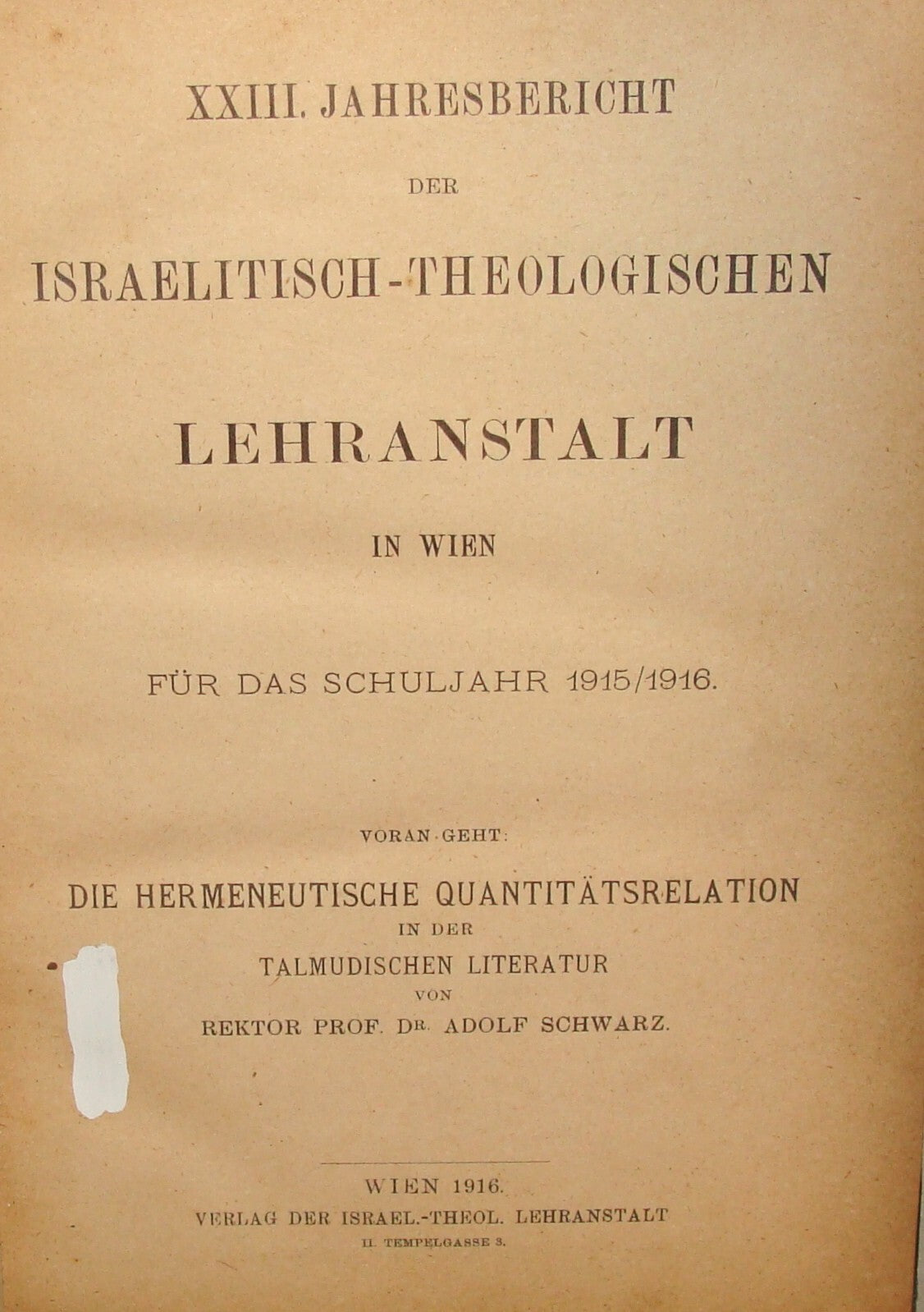 Book Jewish Judaica 1916 Austria Vienna German Talmud Study History Theology
