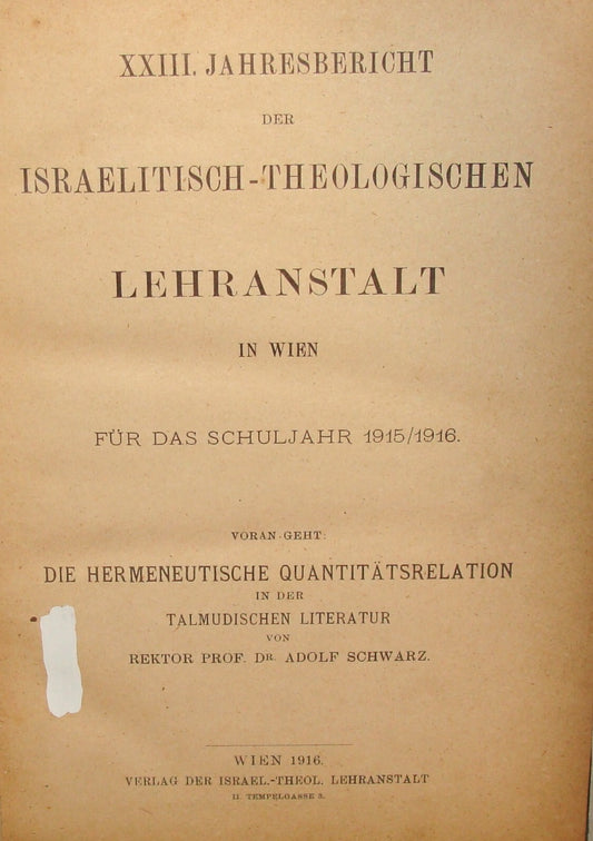 Book Jewish Judaica 1916 Austria Vienna German Talmud Study History Theology
