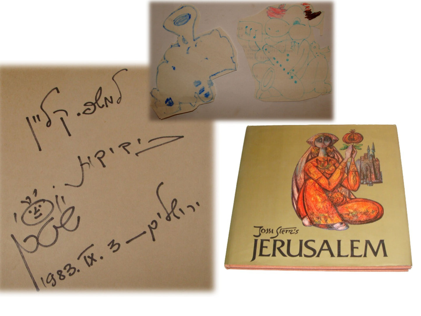 Book Jewish Yossi Stern SIGNED +2 Art Drawings Israel Israeli Artist Jerusalem
