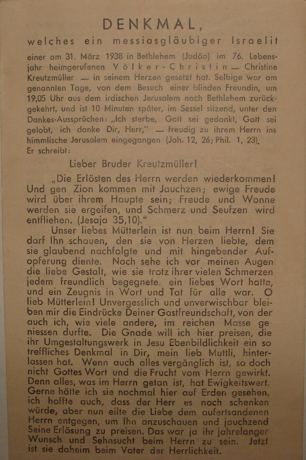 Letter Jewish Judaica Christian Religion Related Kreutzmuller German