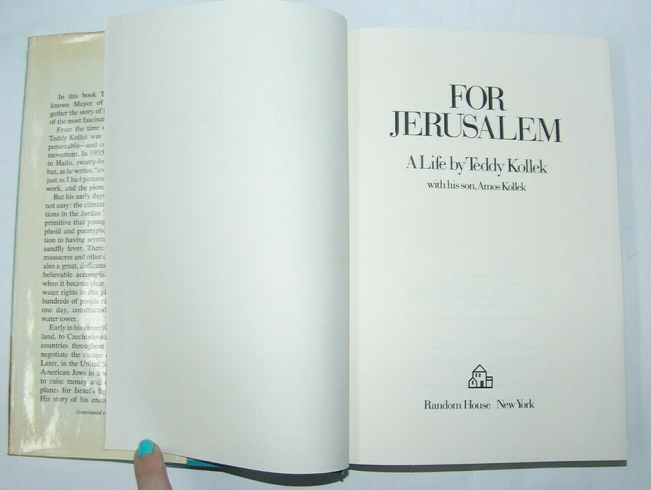 Book Jewish For Jerusalem a Life by TEDDY KOLLEK signed dedication israel