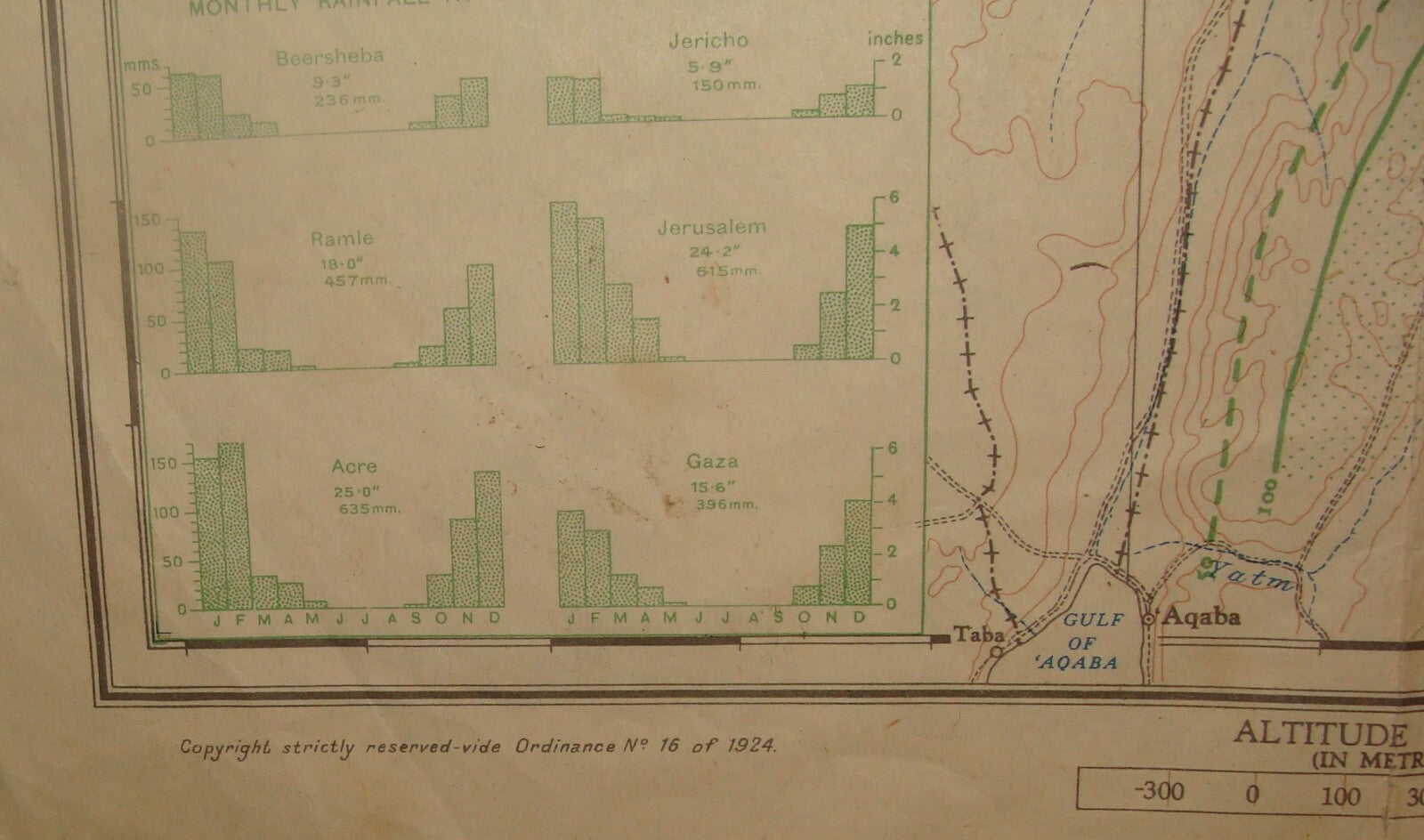 Map Palestine RARE Mean Annual Rainfall 1946, 1:750 000