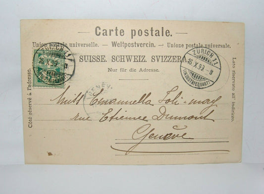 Swiss Switzerland Helveta Zurich to Geneva postcard post postal stamps 1899