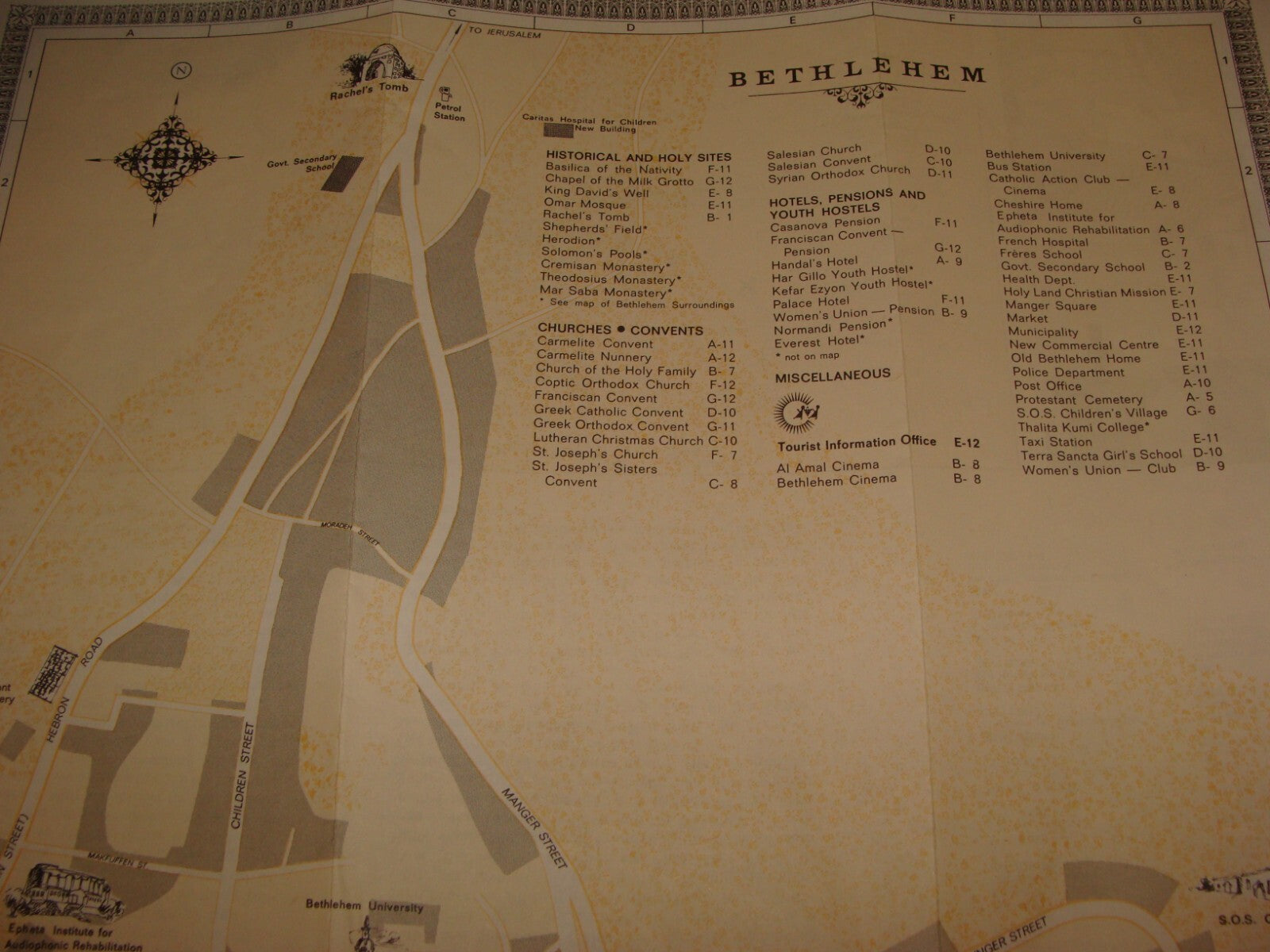 Jewish Judaica Israel BETHLEHEM Map 1979 Tourist Guide Brochure