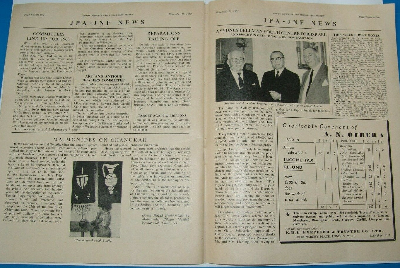 Newspaper Jewish observer israel israeli Moshe Dayan middle east review ad 1962