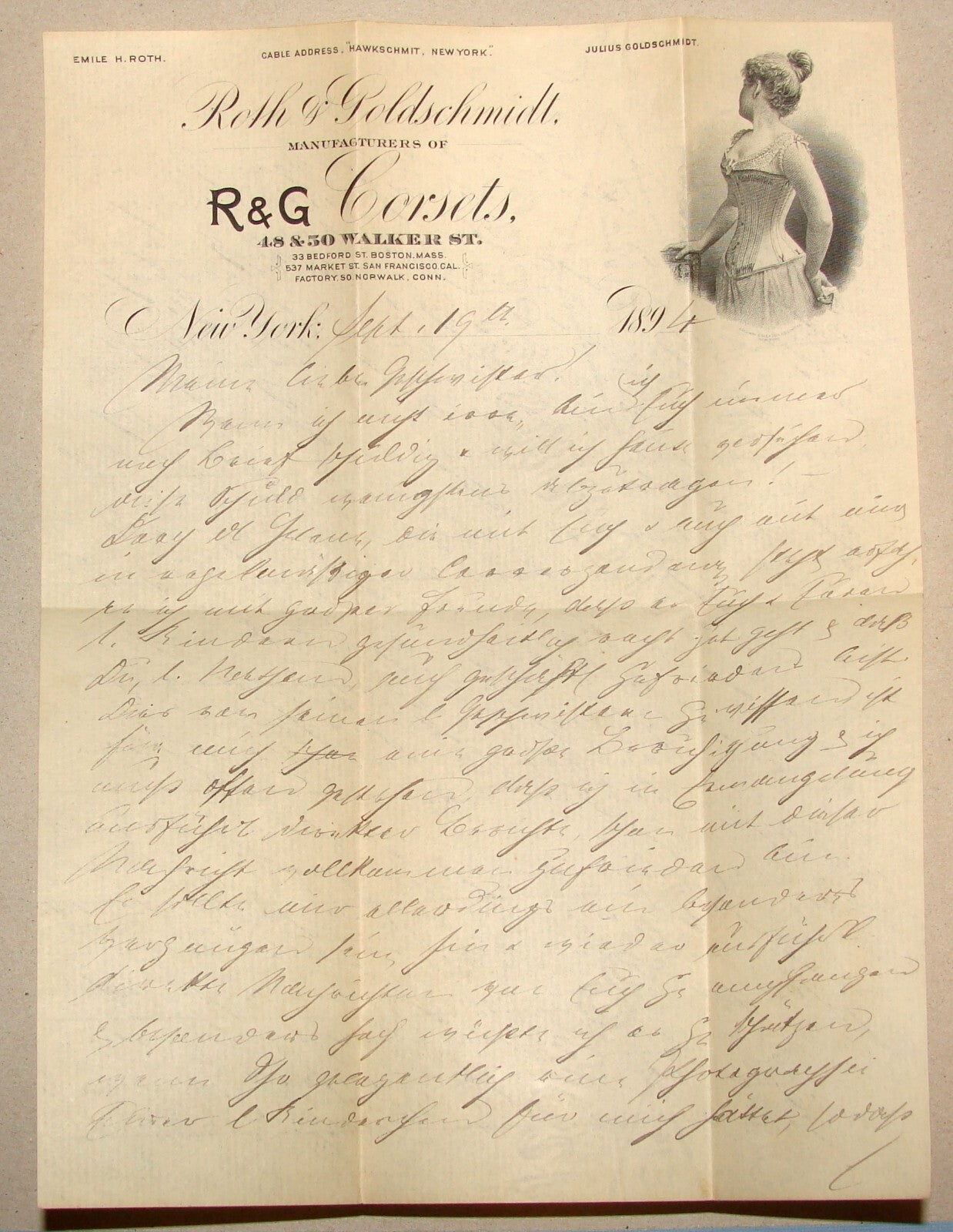 Letter Jewish American Roth & Goldschmidt Corsets Head 1894 New York USA
