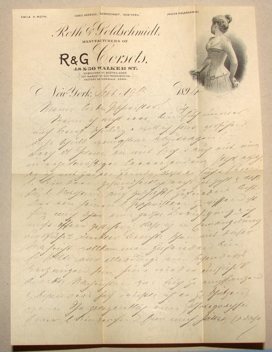 Letter Jewish American Roth & Goldschmidt Corsets Head 1894 New York USA