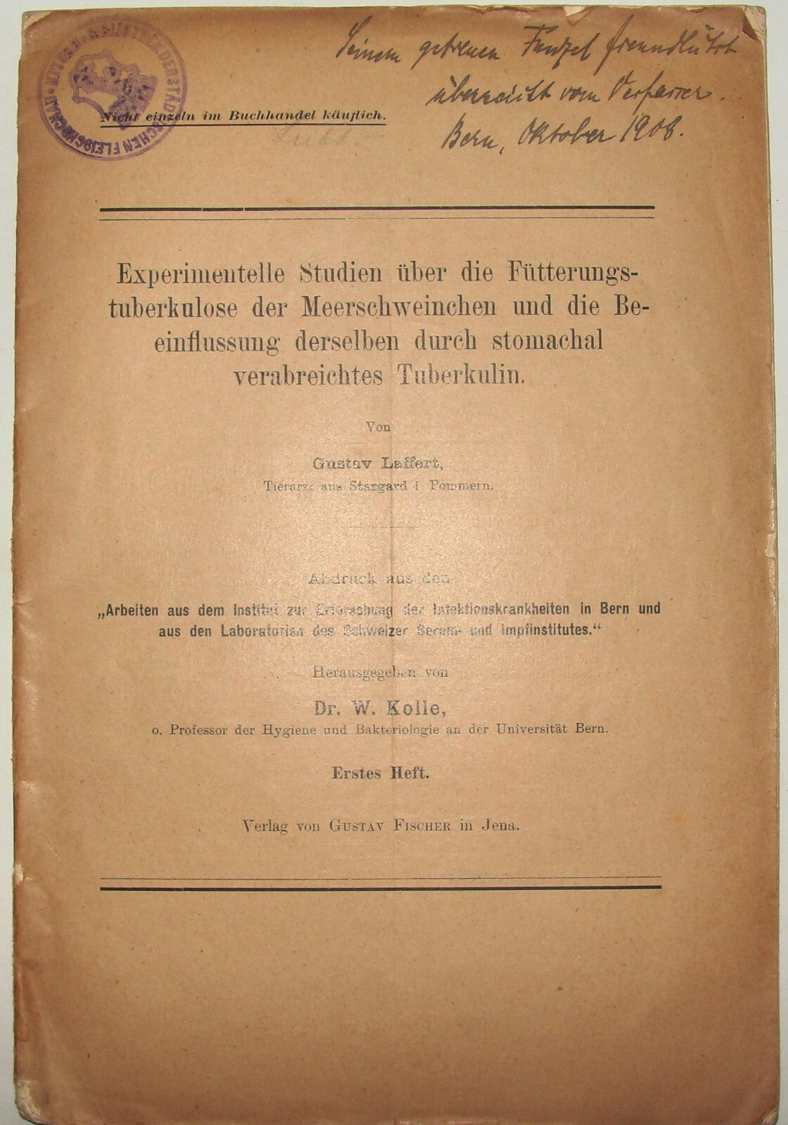 Germany German 1908 JENA Booklet Gustav Laffert Medical TUBERCULOSIS Research