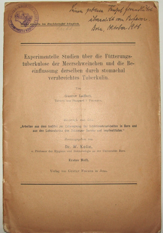 Germany German 1908 JENA Booklet Gustav Laffert Medical TUBERCULOSIS Research