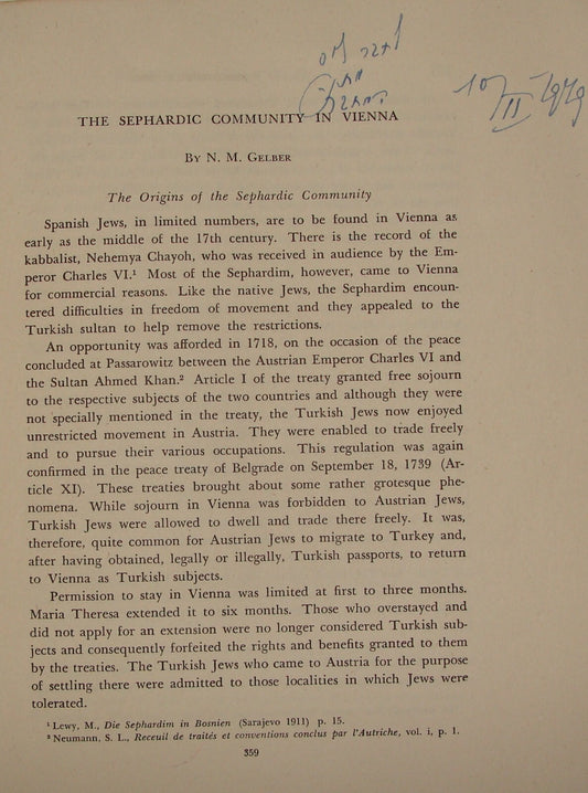 Booklet Jewish Judaica 1948 Sephardic Community in Vienna