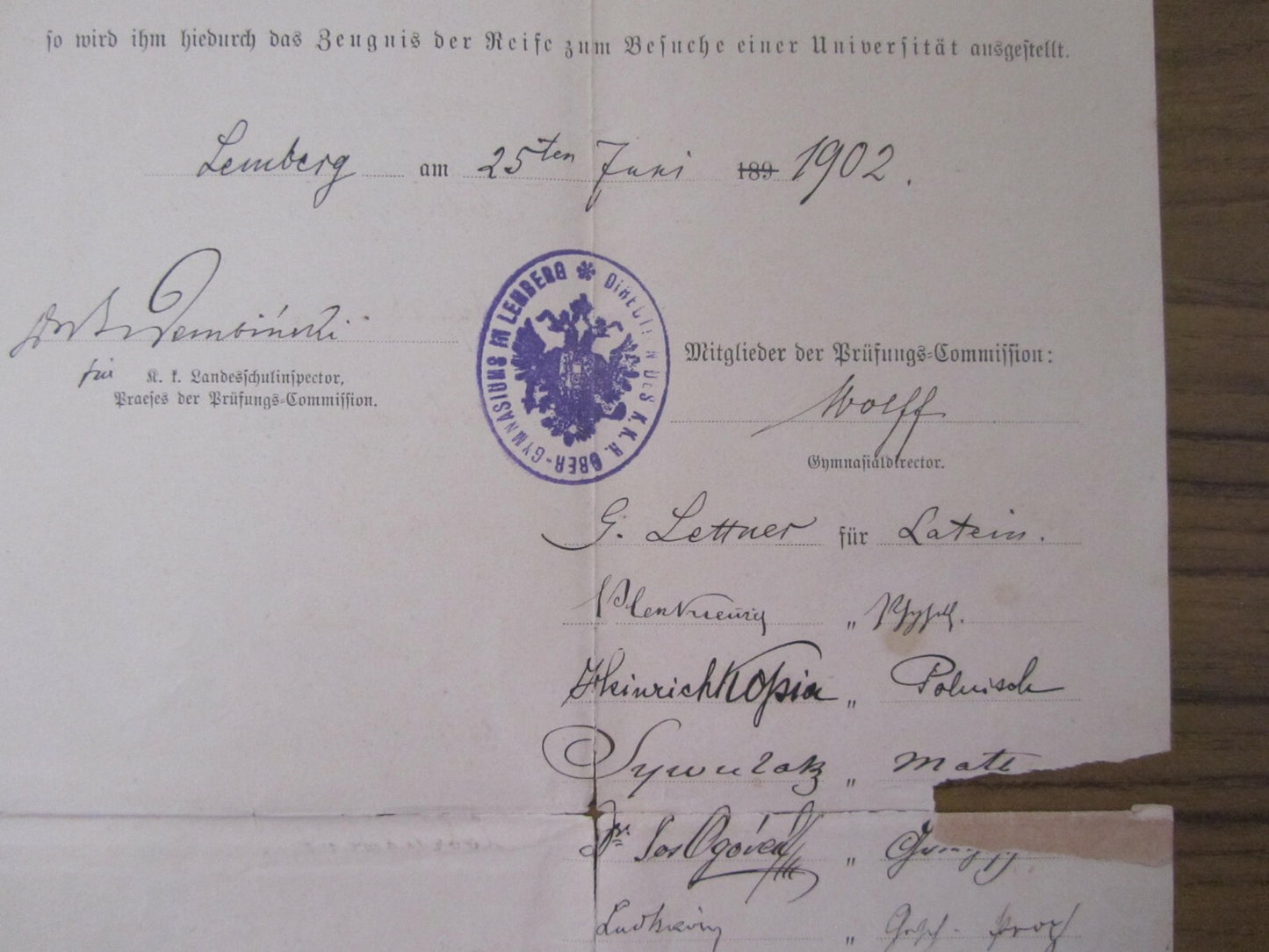 Germany Jewish Judaica School Certificate Lemberg Joseph Reizes Antique 1899