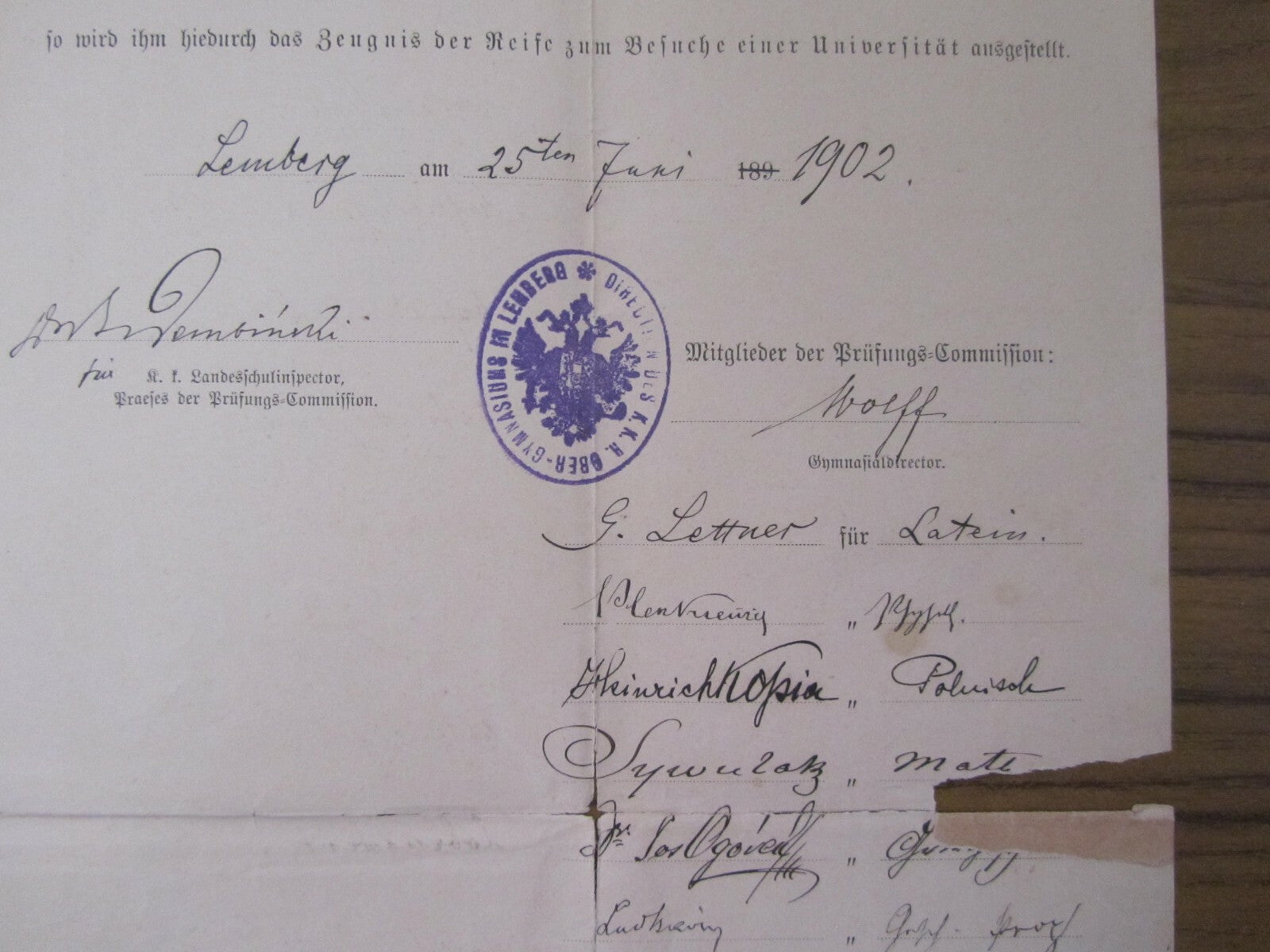 Germany Jewish Judaica School Certificate Lemberg Joseph Reizes Antique 1899