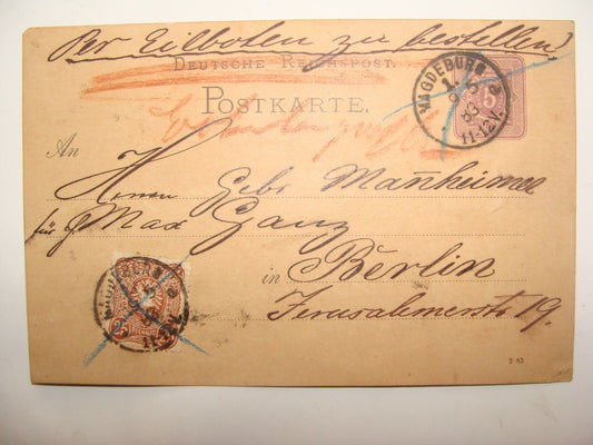 Germany 1883 German   Letter postcard Stationery Stamp Berlin Magdeburg