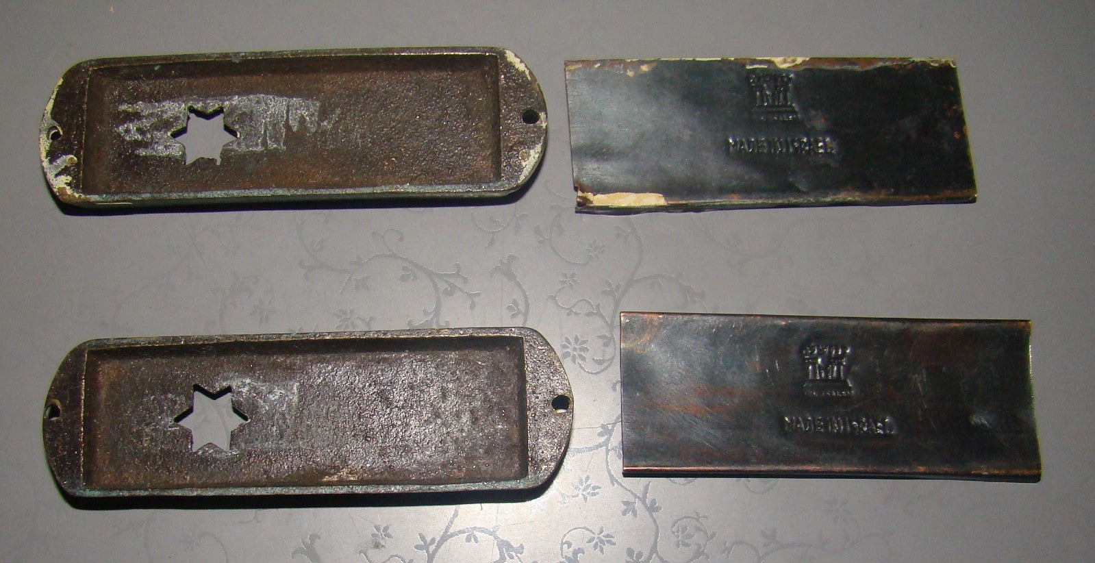 Jewish Judaica Vintage Israel Jerusalem Copper Mezuzah Scroll Case x2