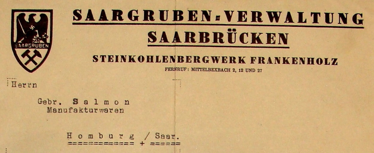 Germany Letter Jewish 1935 German Saarbrucken Nazi SAARGRUBEN To SALMON