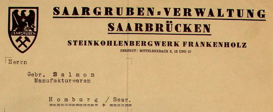 Germany Letter Jewish 1935 German Saarbrucken Nazi SAARGRUBEN To SALMON
