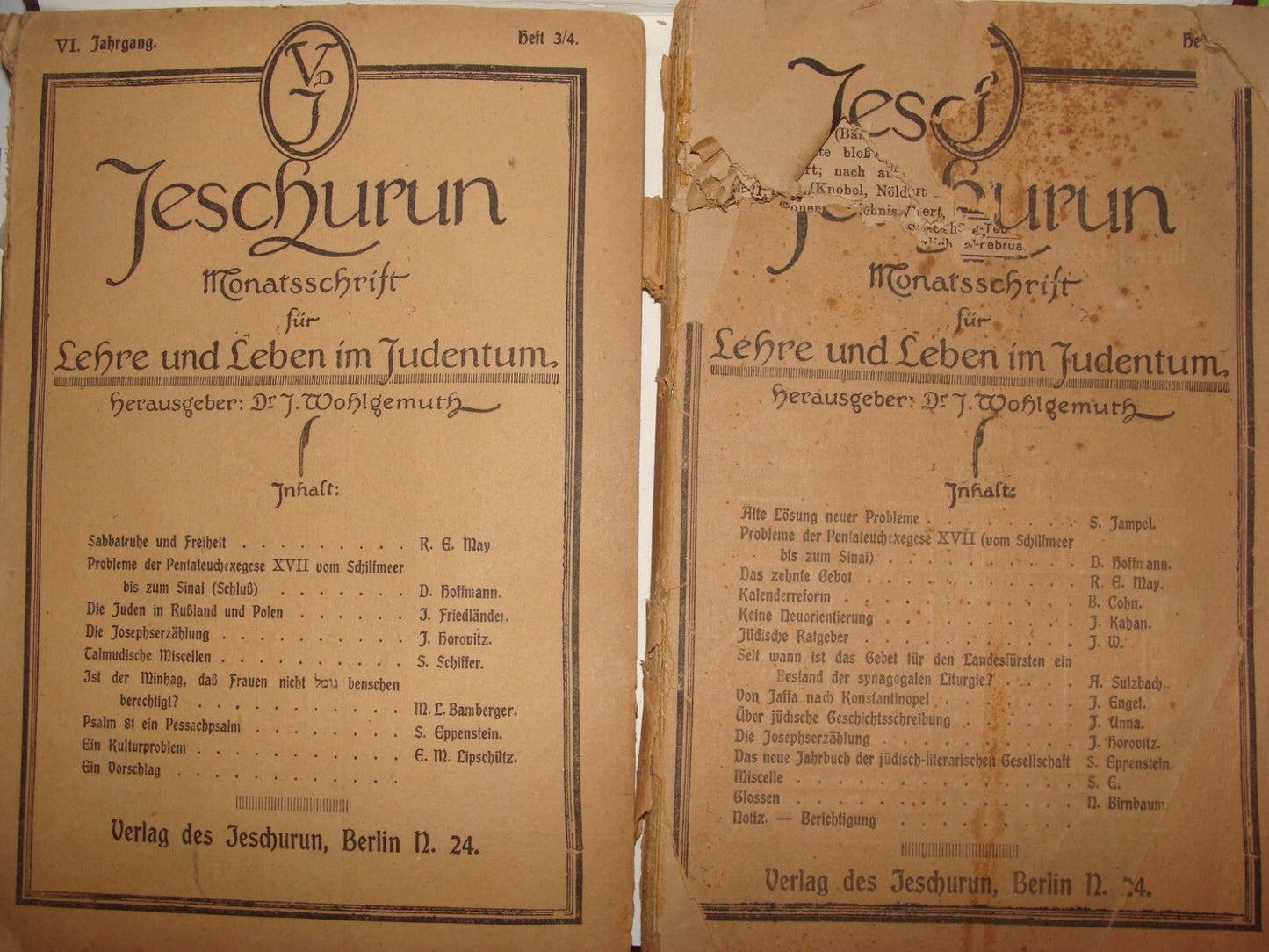 Germany Jewish Judaica Berlin JESCHURUN 1919-20 Hebrew German Rabbi Orthodox X7