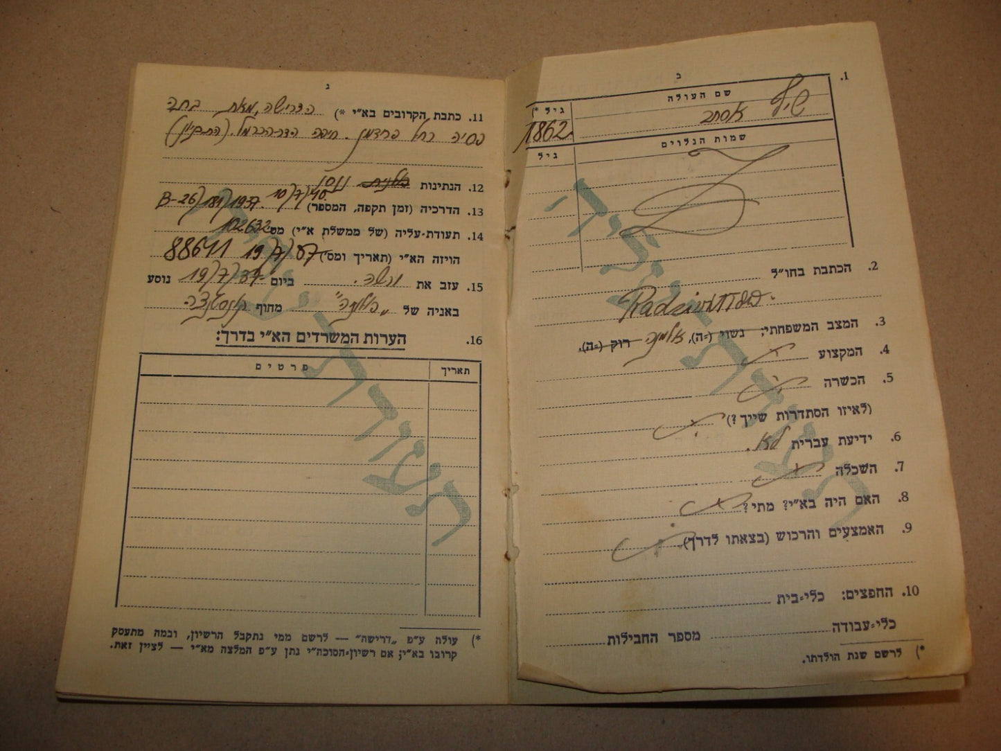 1937 Jewish Agency Poland Immigrant Certificate Palestine Israel Zionist Hebrew