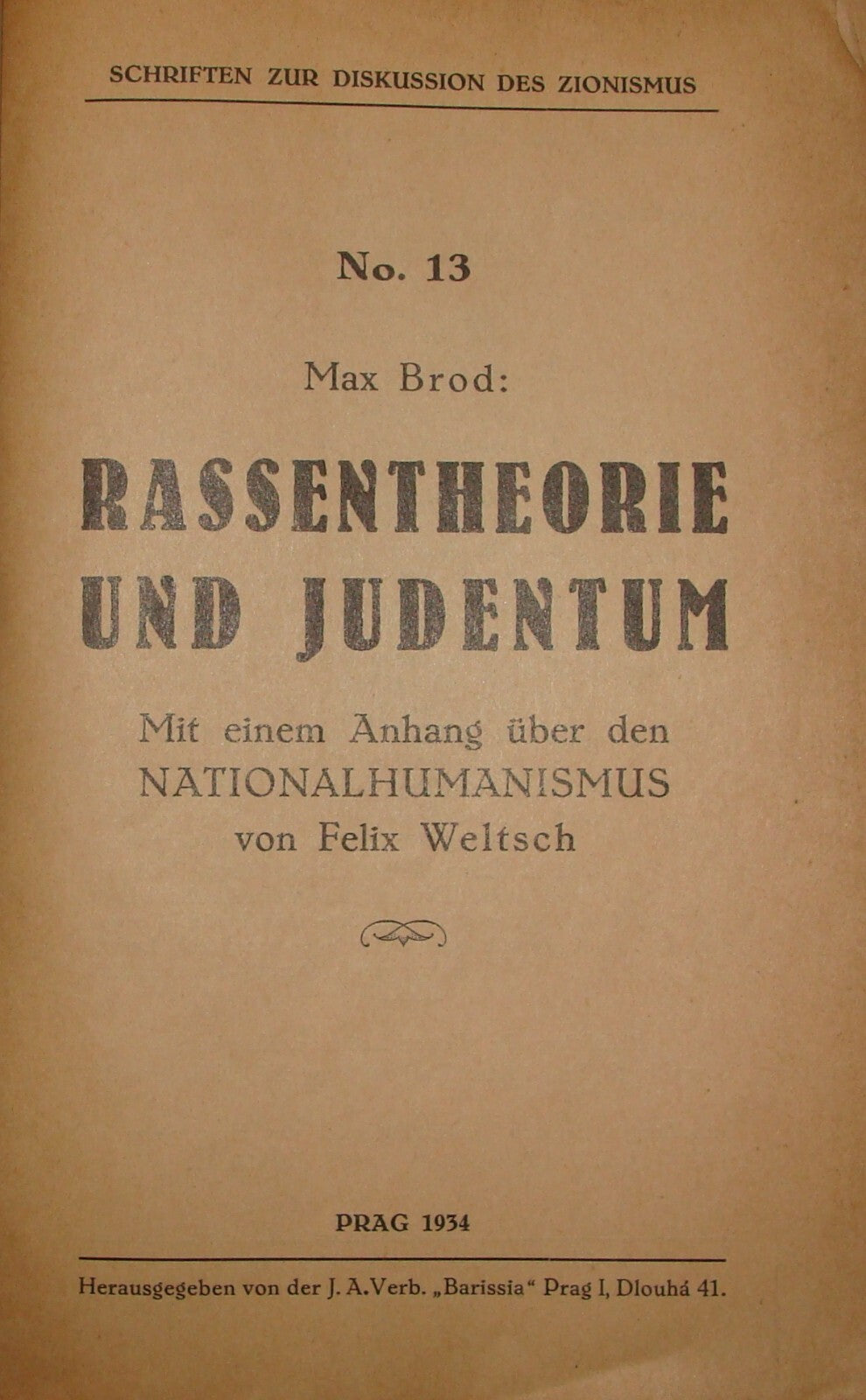 Book Jewish RARE Judaica 1934 Max Brod Rassentheorie Judentum German RACE THEORY