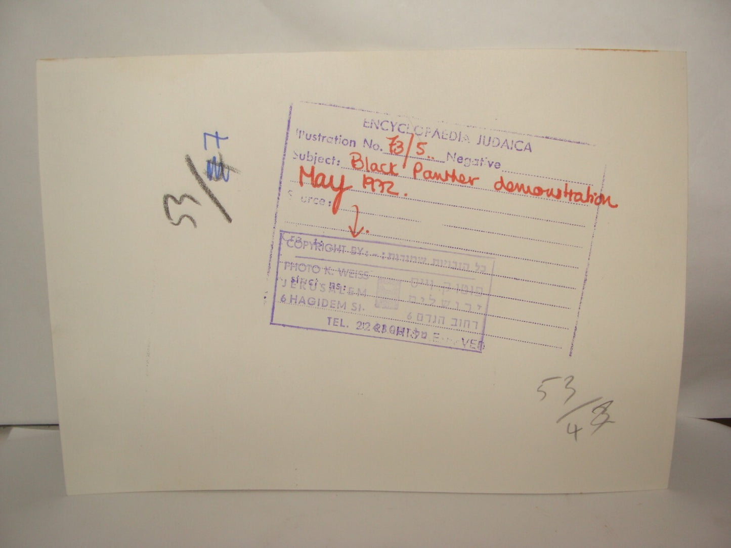 Photo Jewish Judaica Israel Israeli 1972 Black Panthers Protest Jerusalem