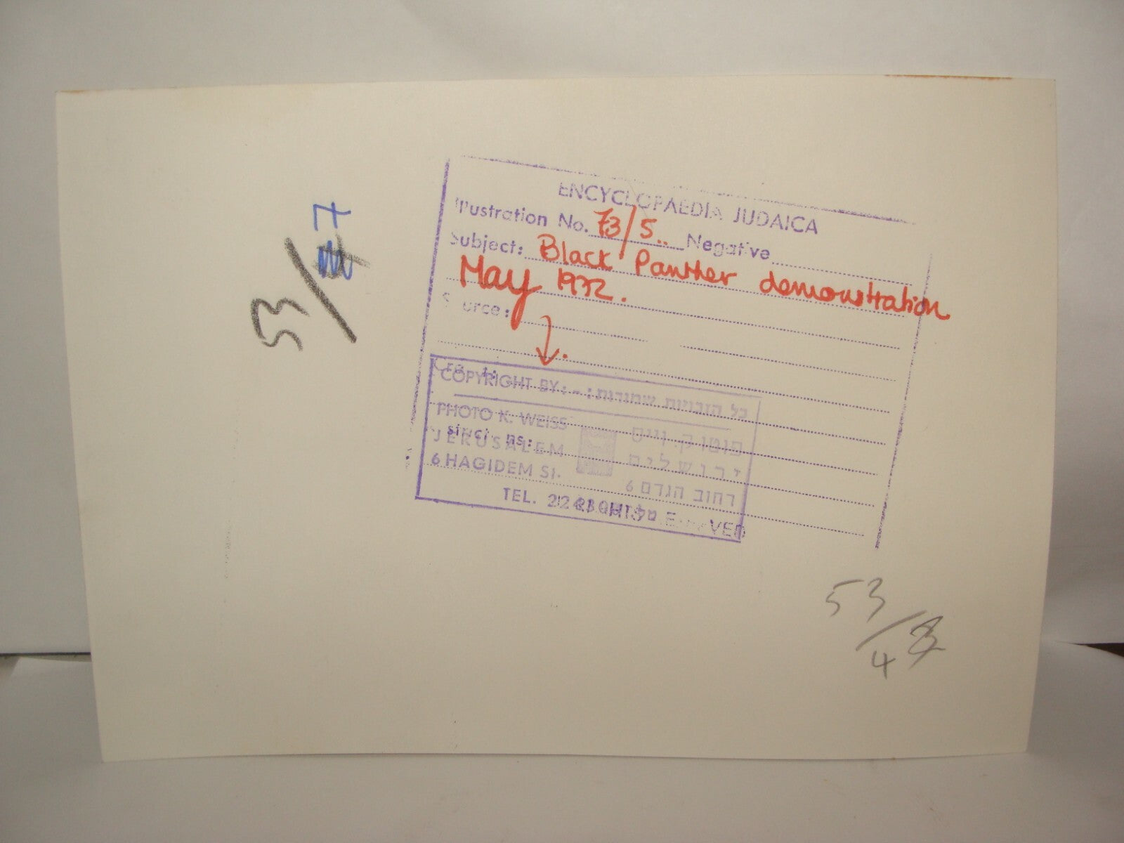 Photo Jewish Judaica Israel Israeli 1972 Black Panthers Protest Jerusalem