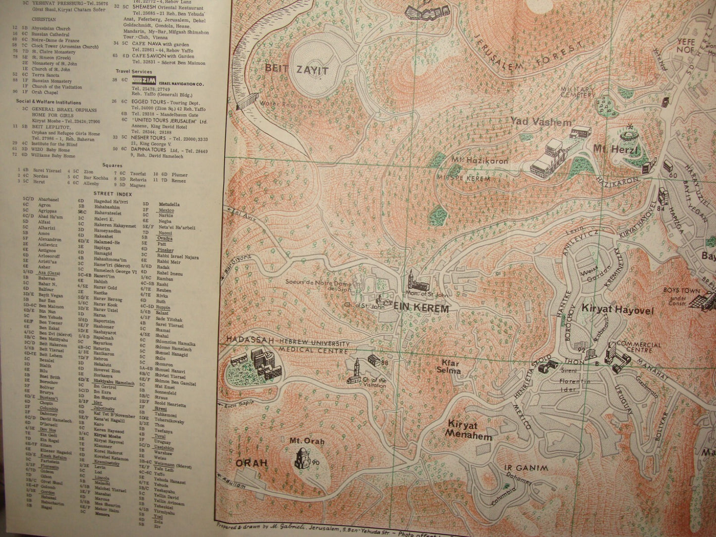 Map Jewish National Fund 1963 Israel Hebrew JERUSALEM Pre Six Day War Guide