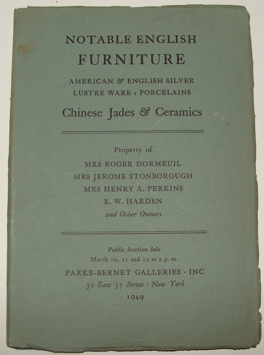 Catalog 1949 Parke Bernet English Furniture Silver Porcelain Chinese Jade