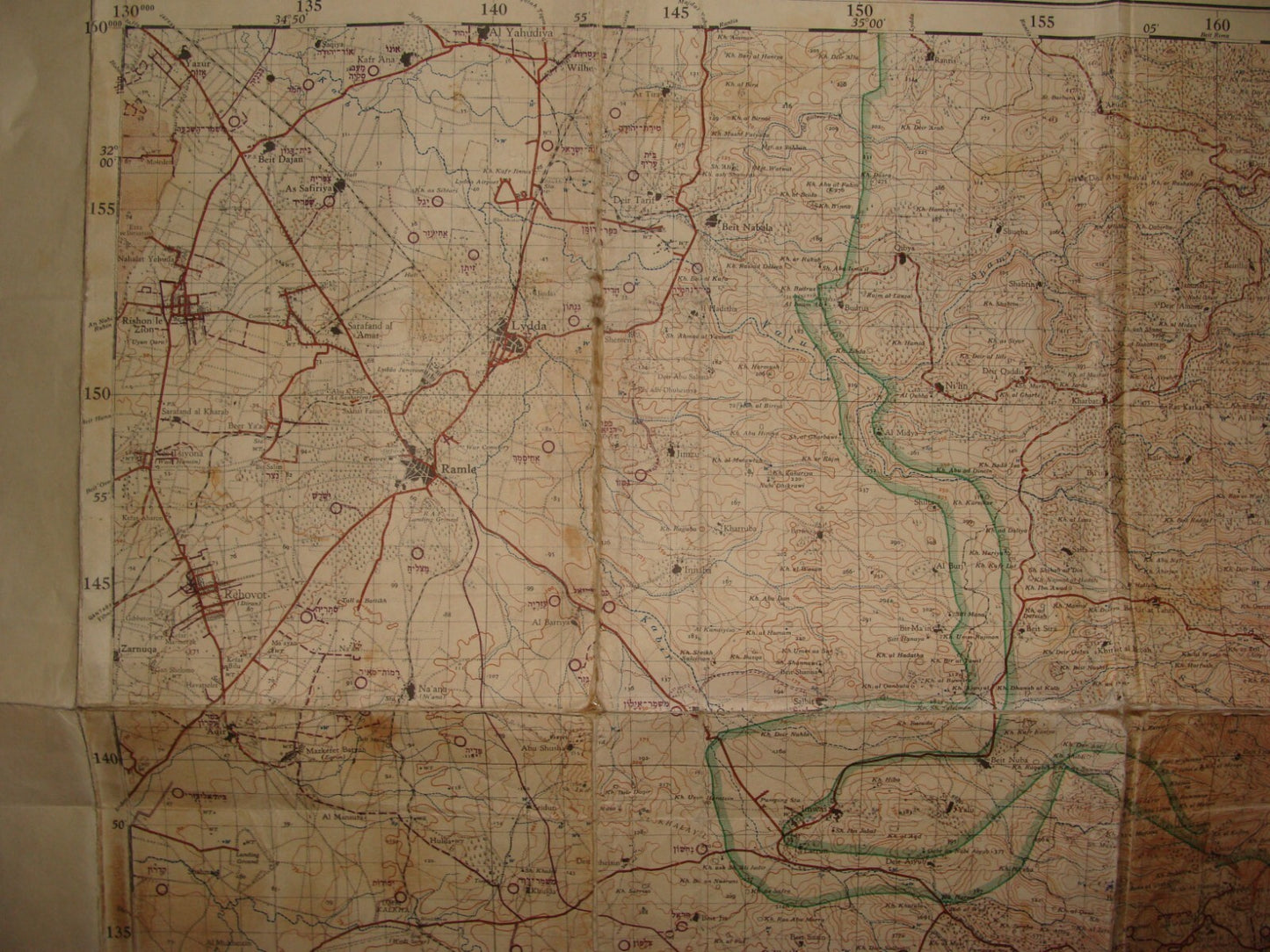 1952 Israel Israeli Palestine RAMLE Ramallah Map 1949 Green Armistice Line