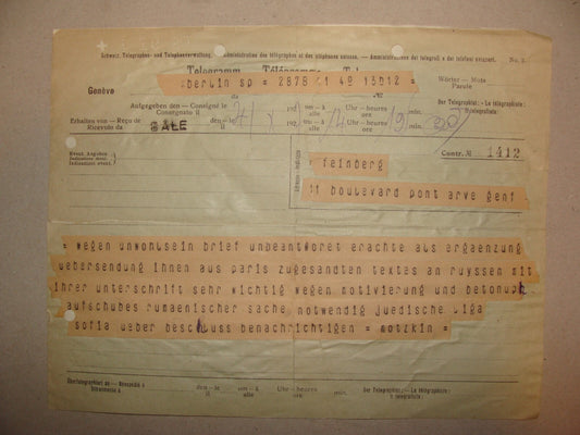 Germany Letter Jewish 1927 German   Berlin LEO MOTZKIN Telegram FEINBERG Zionist