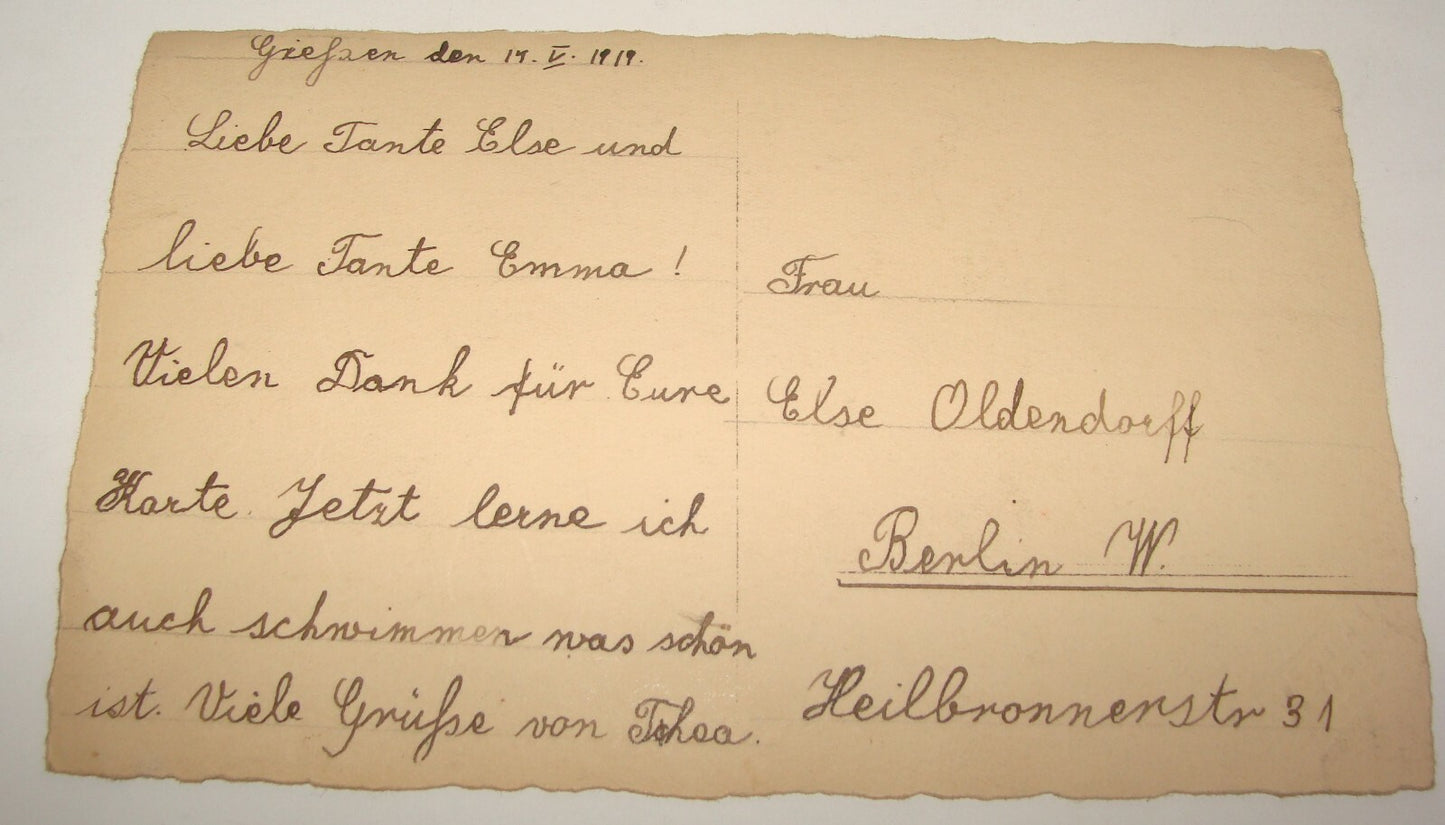 Germany Photo Jewish Card Judaica Antique 1919 German Postcard Letter Children