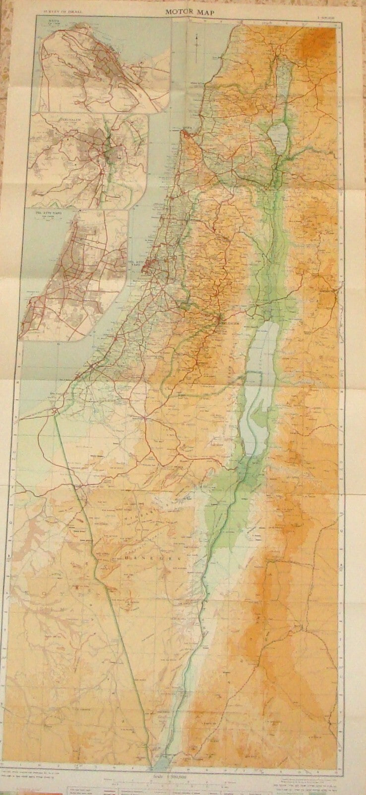Jewish Judaica ISRAEL Motor Map 1957 1:500,000