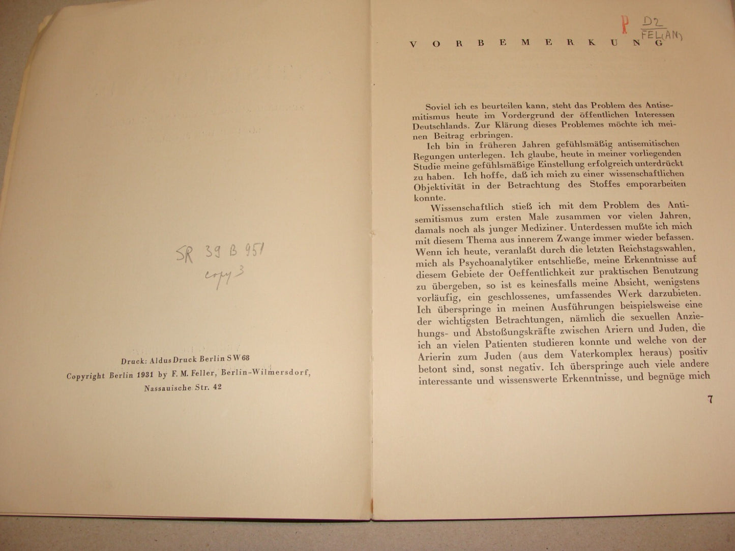 Germany Book Jewish 1931 German Berlin Feller Antisemitism Psychoanalytic Jews