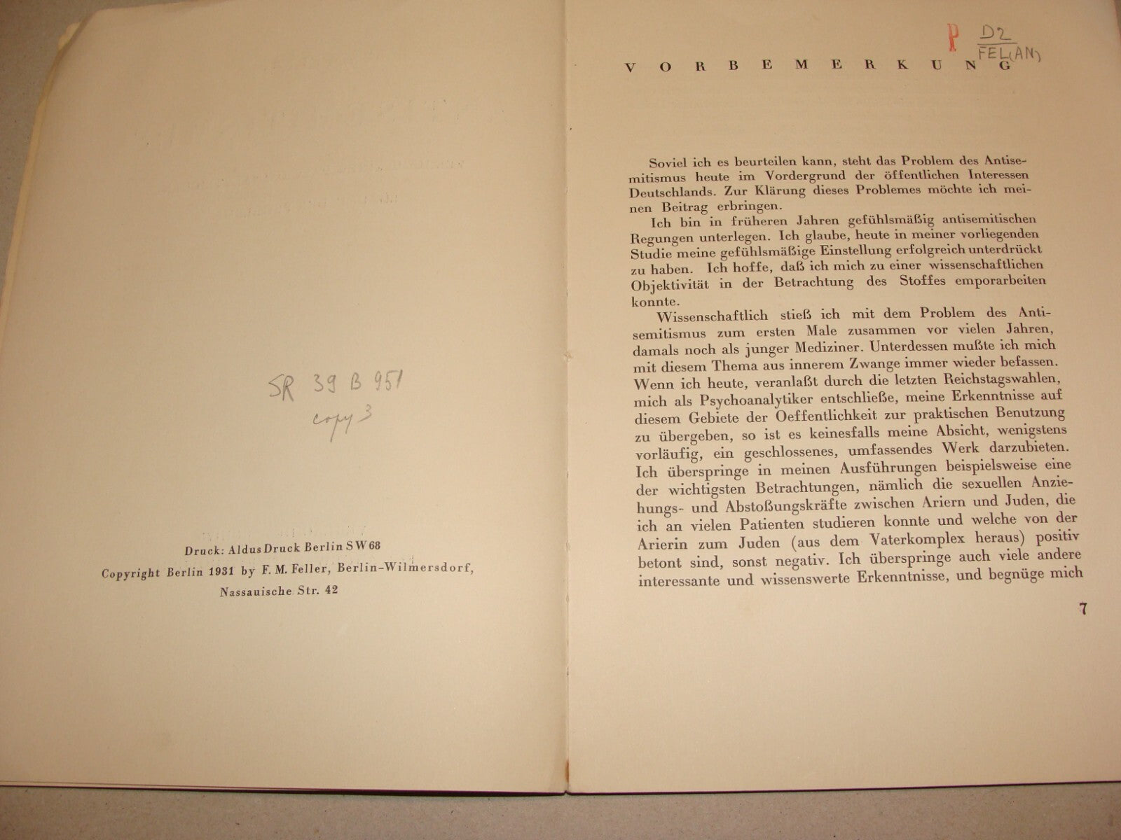 Germany Book Jewish 1931 German Berlin Feller Antisemitism Psychoanalytic Jews