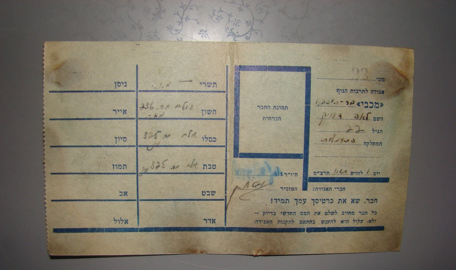card Palestine jewish vintage israel Maccabi movement member hebrew 1939 zionist