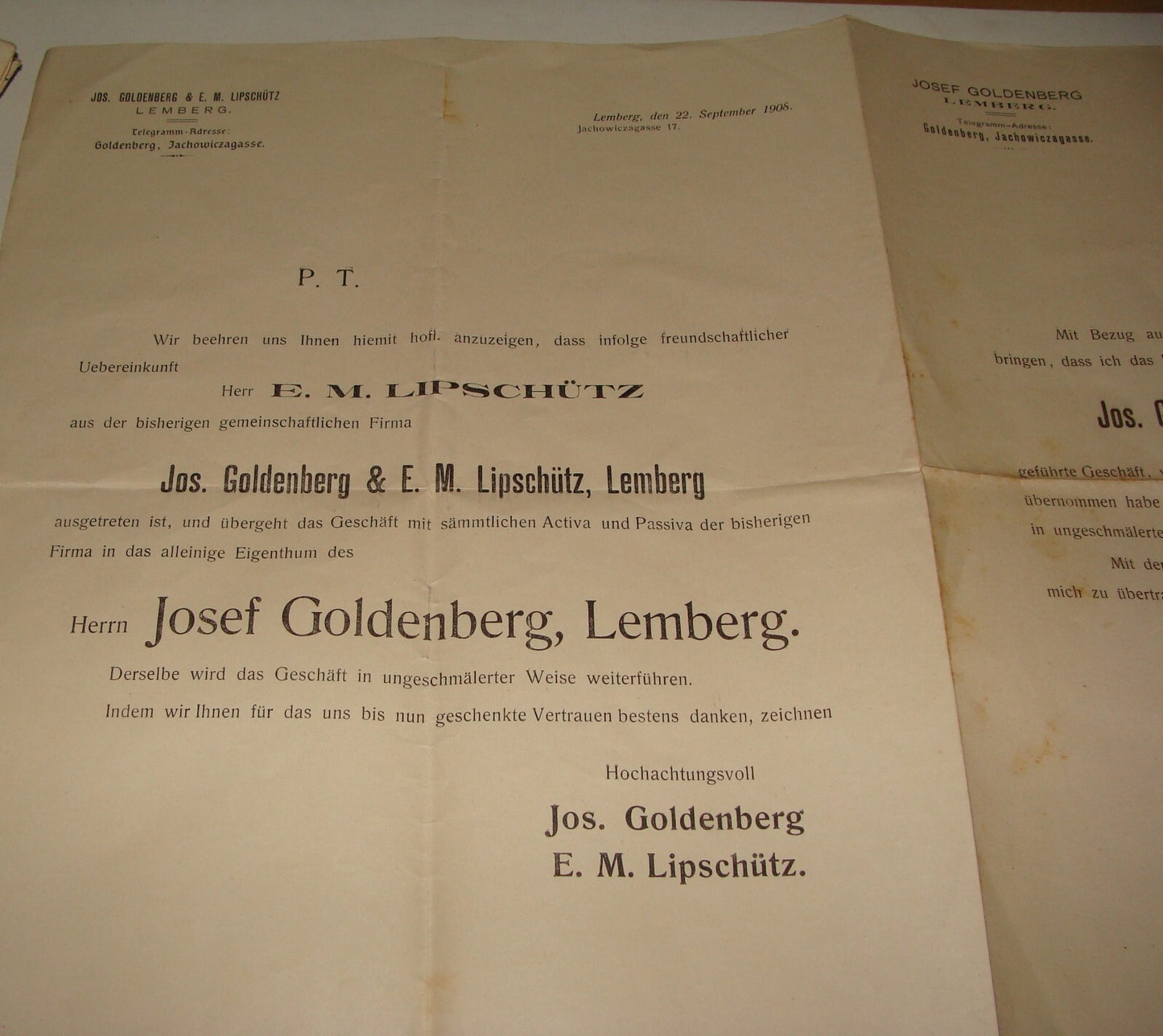 Germany Jewish Judaica 1908 German   Ukraine Lemberg JOSEF GOLDENBERG LIPSCHUTZ