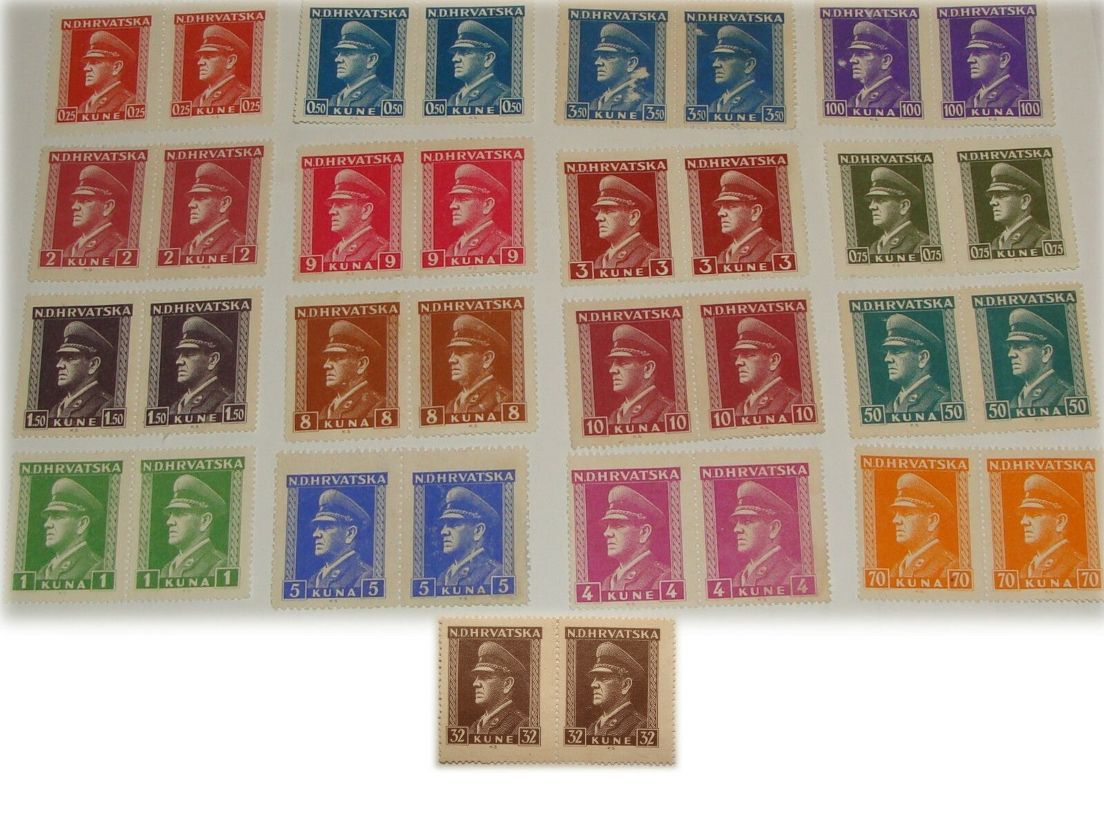 1943 CROATIA Ante Pavelic Stamp Block Set Unused Gum No Gum