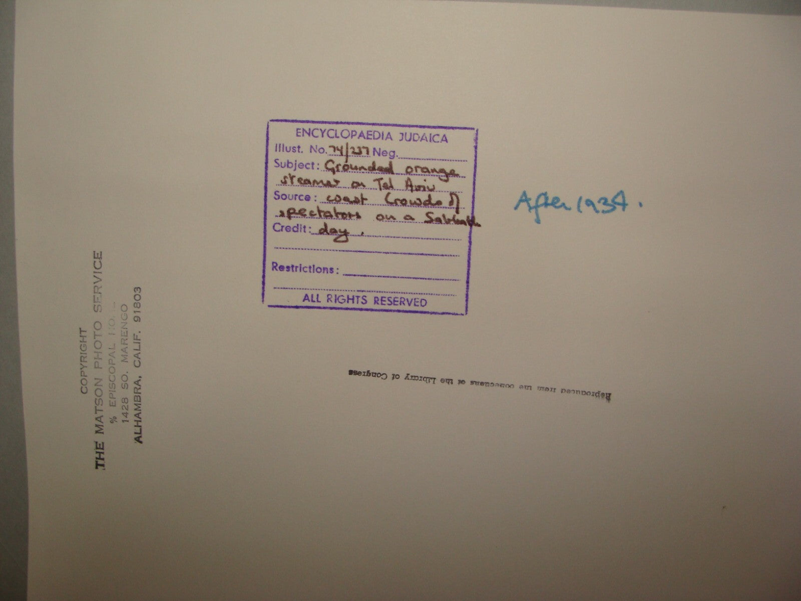 Photo Print, Jewish c.1937 Palestine Israel Tel Aviv Beach Houses Ship Fruits