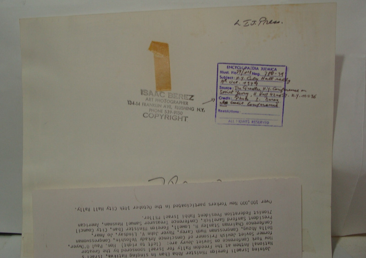 Freedom Rally for Israel 1973 Press Photo New York Soviet Jewry Jewish Zionist