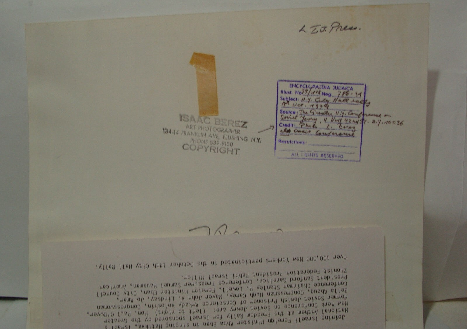 Freedom Rally for Israel 1973 Press Photo New York Soviet Jewry Jewish Zionist