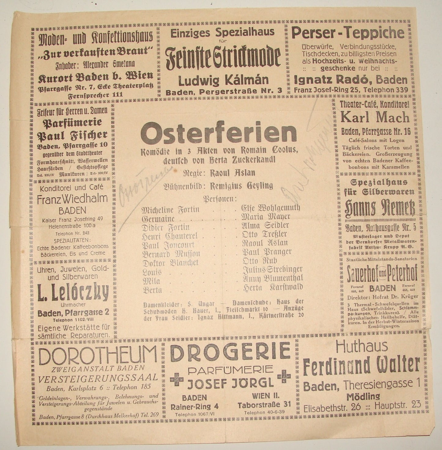 OTTO TRESSLER SIGNED SIGNATURE AUTOGRAPH Austria Osterferien Theatre Opera