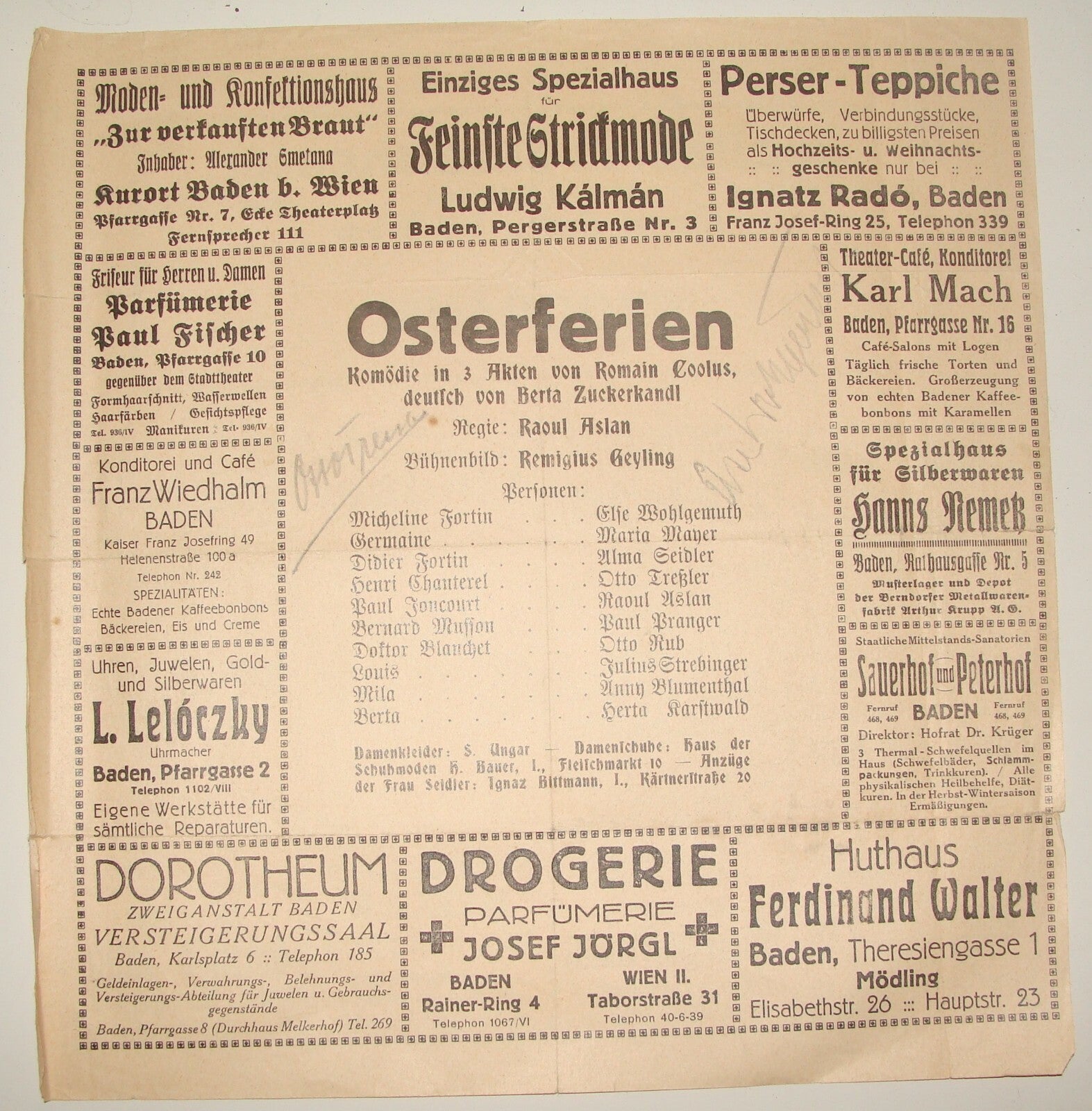 OTTO TRESSLER SIGNED SIGNATURE AUTOGRAPH Austria Osterferien Theatre Opera