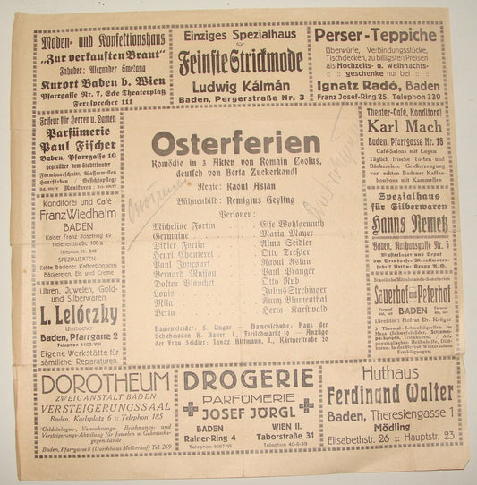 OTTO TRESSLER SIGNED SIGNATURE AUTOGRAPH Austria Osterferien Theatre Opera