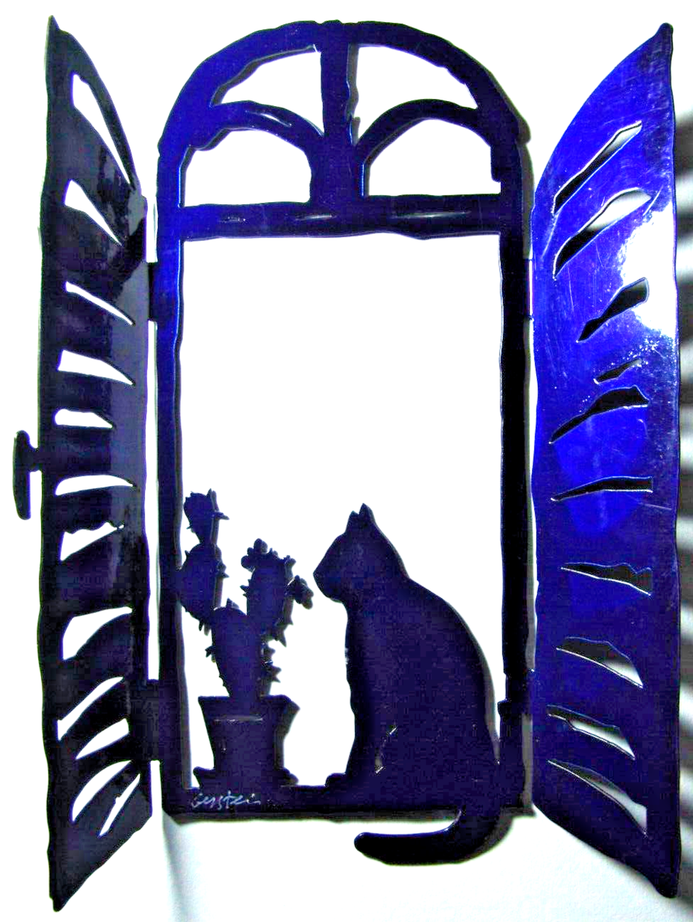 Jewish Judaica Israel Israeli DAVID GERSTEIN art Metal Window with cat
