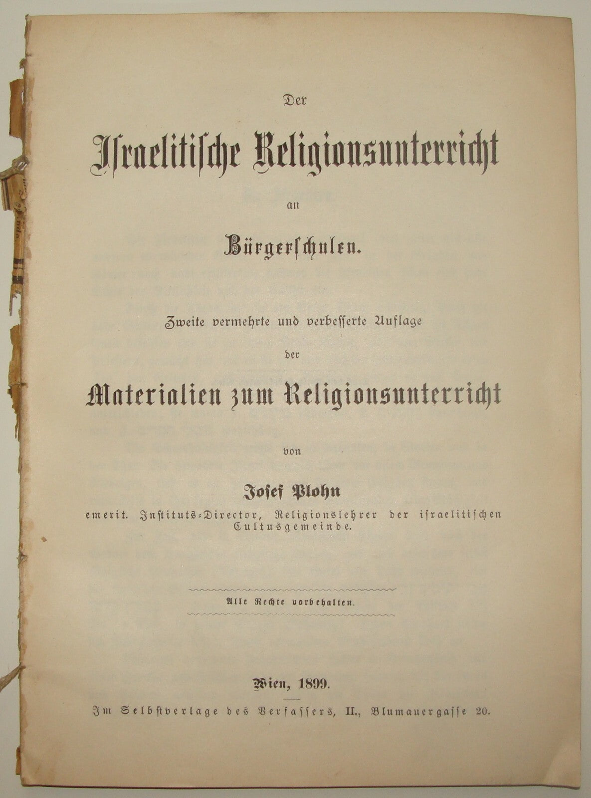 Germany Book Jewish Judaica Antique 1899 German Wien Religious Education School